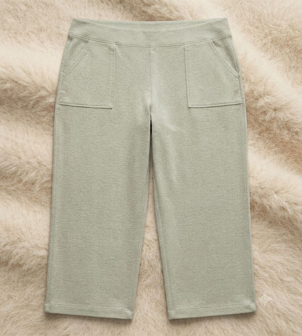 Chico’s Women’s XL Sage Green Knit Wide Leg Crop Pants Cotton Blend Gaucho Capri